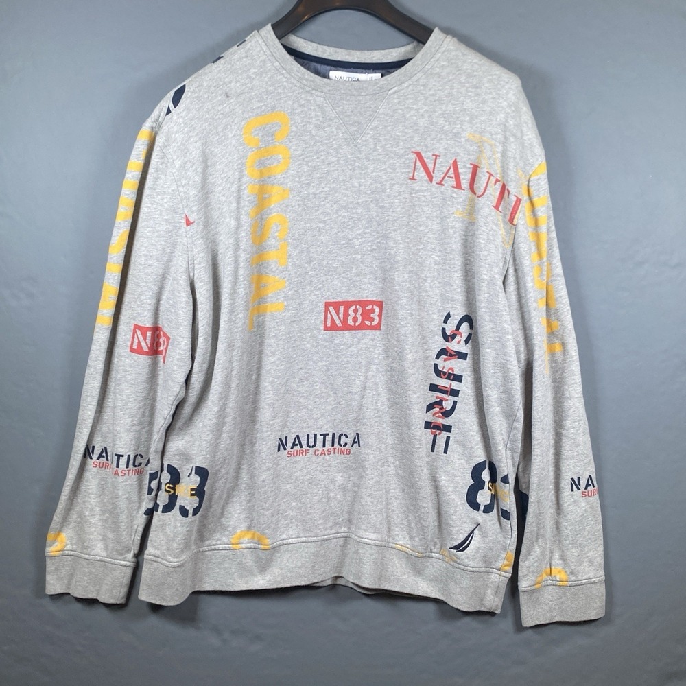 Vintage Y2K Nautica Gray Logo Pullover Sweater Men's XXL